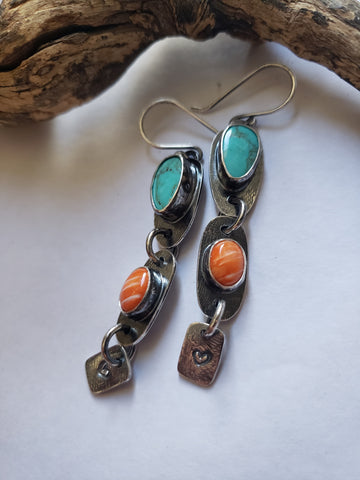Kingman Turquoise and Spiny Oyster Earrings