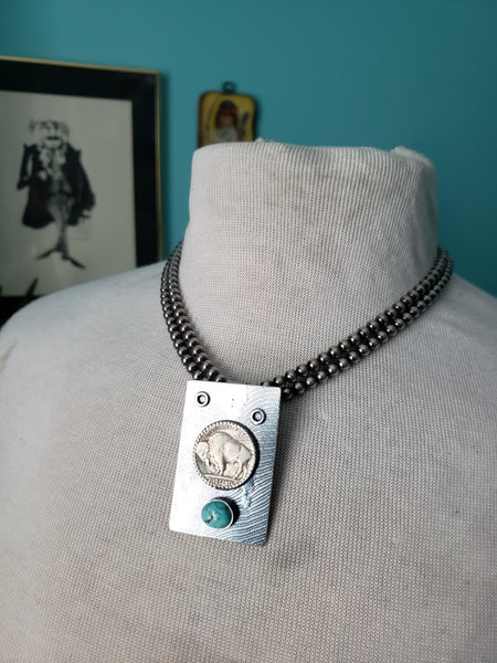 Buffalo Nickel and Turquoise Pendant