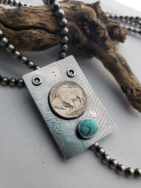 Buffalo Nickel and Turquoise Pendant
