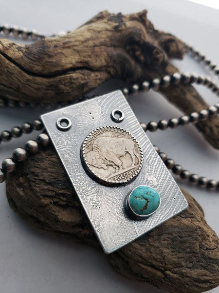 Buffalo Nickel and Turquoise Pendant