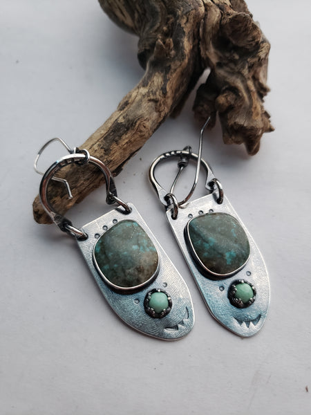 Kingman Turquoise and Utah Variscite Chandelier Earrings