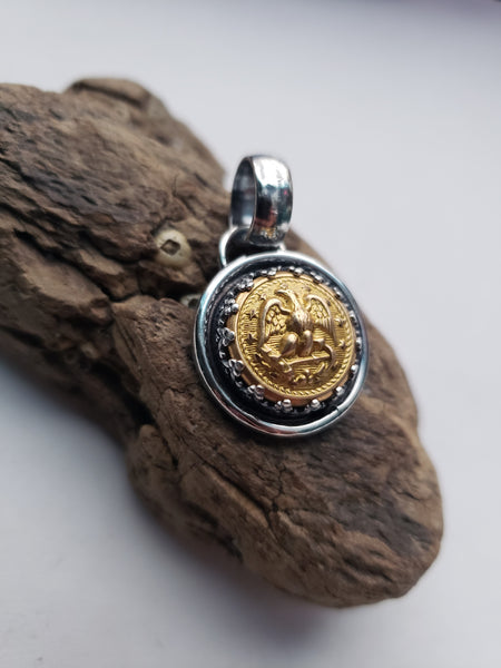 Vintage Brass Naval Button Pendant