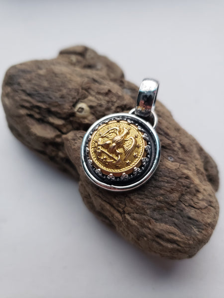 Vintage Brass Naval Button Pendant