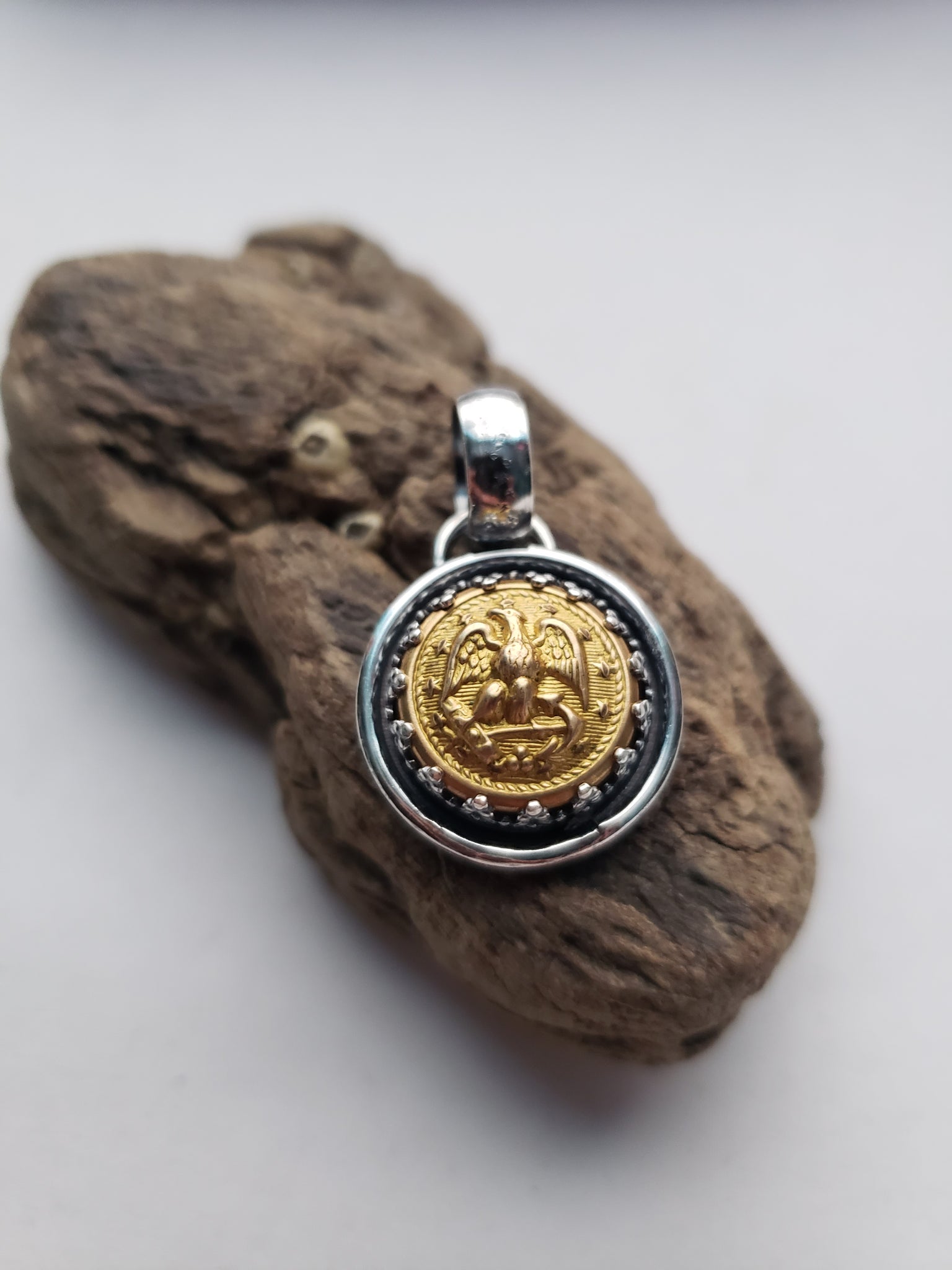 Vintage Brass Naval Button Pendant
