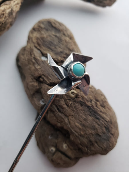 Kingman Turquoise Pinwheel (Hair) Pin