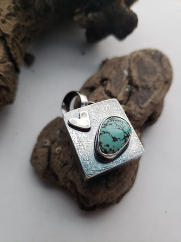 3D Double Sided Heart Turquoise Pendant