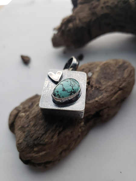 3D Double Sided Heart Turquoise Pendant