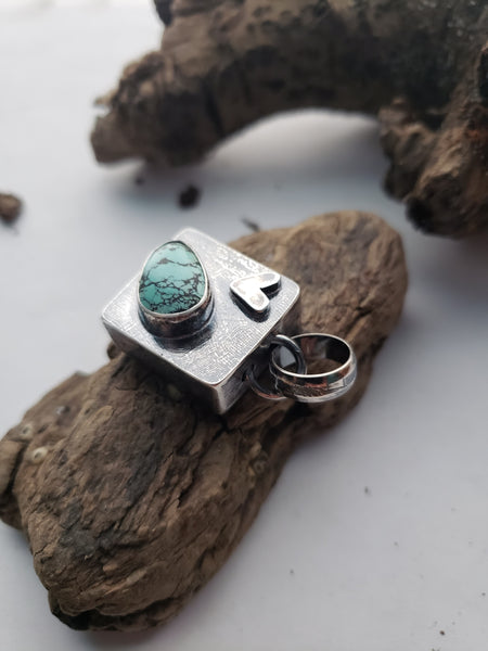 3D Double Sided Heart Turquoise Pendant