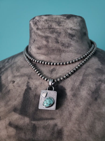 3D Double Sided Heart Turquoise Pendant
