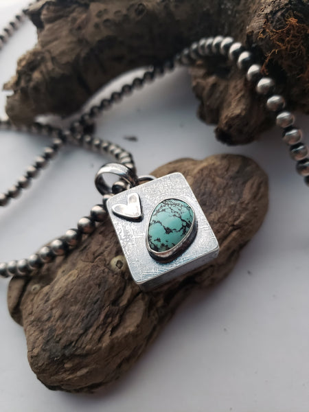 3D Double Sided Heart Turquoise Pendant