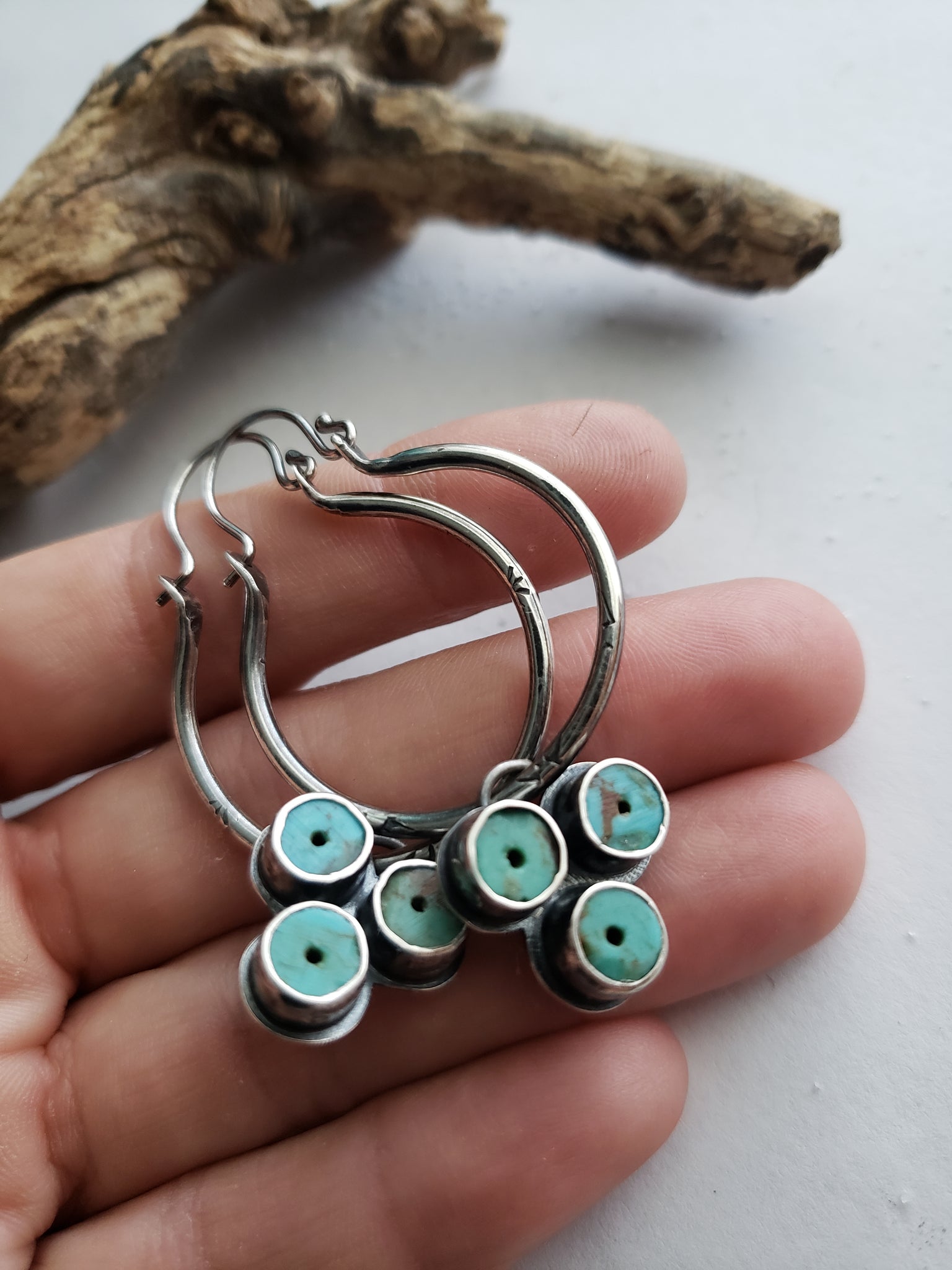 Triple Kingman Bead Hoop Earrings