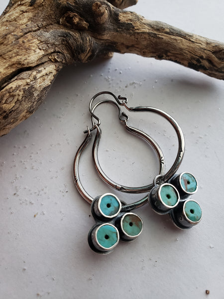 Triple Kingman Bead Hoop Earrings