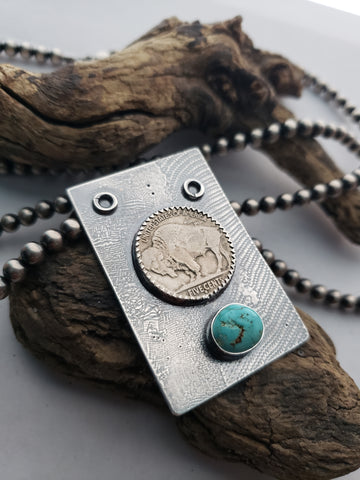 Buffalo Nickel and Turquoise Pendant