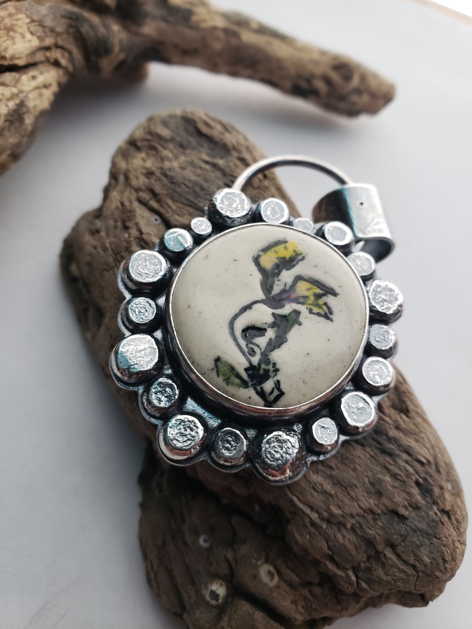Ceramic Flower Medallion Pendant