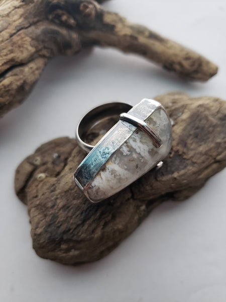 "Stinking Water" Plume Agate Ring