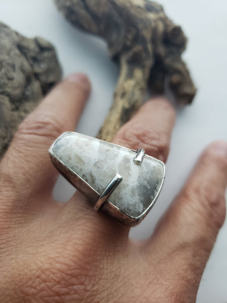 "Stinking Water" Plume Agate Ring