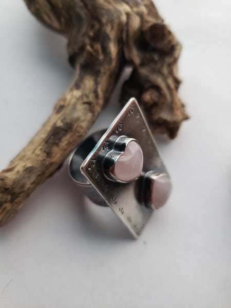 Rose Quartz Double Heart Ring