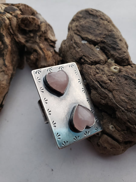 Rose Quartz Double Heart Ring