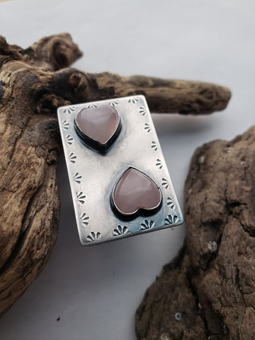 Rose Quartz Double Heart Ring