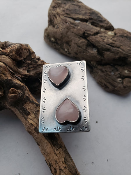 Rose Quartz Double Heart Ring