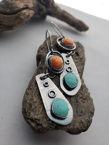 Spiny Oyster and Kingman Turquoise Earrings